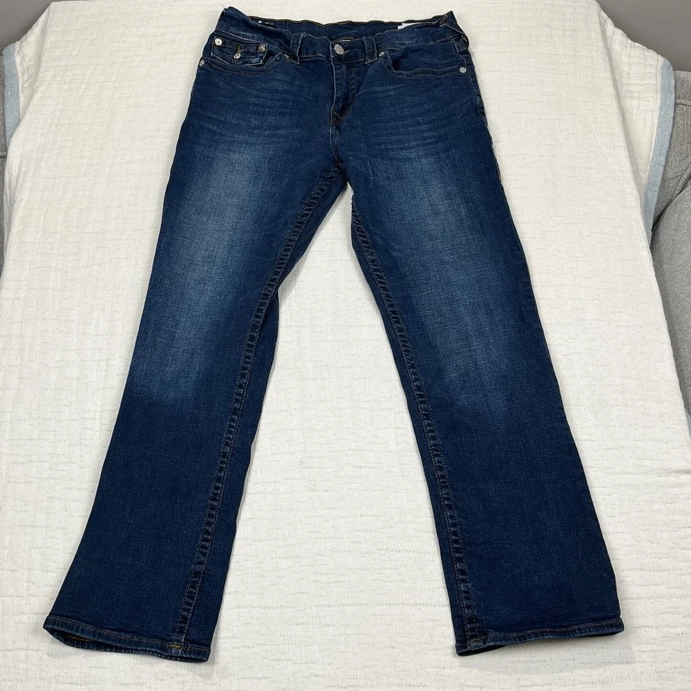 True Religion Jeans Men 33x31 Blue Ricky Relaxed‎ Straight Flap Pockets